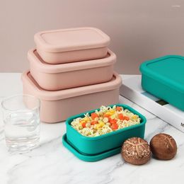 Dinnerware Sets Lunch Box Silicone Solid Color Rectangular Bento Container Large Capacity Leak Proof -proof Storage Case For