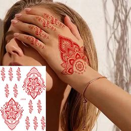 Temporary Tattoos Sexy Red Brown Tattoo Stickers For Women Henna Temporary Tattoos Lace Floral Mehndi Tattoo Waterproof Fake Tatoo For Festival 230621