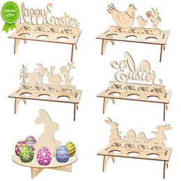 New Easter Decoration for Home Wooden Easter Egg Holder Shelves DIY Craft Handmade Ornaments Kids Gift Happy Easter Party Decor 2022