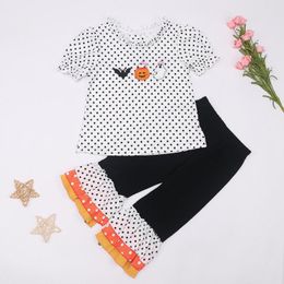 Clothing Sets Halloween Children's 1-8T Outfits Baby Girl Clothes Set 2pcs Toddler Suit Pumpkin Embroidered Bodysuit Lace T-shirt Spots