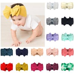 Hair Accessories 16Pcs/Lot 5" Large Warm Baby Girls Bowknot Nylon Headband Soft Turban Bands Children Toddler Elastic Headwrap Chrimas