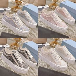 Prad shoes Women's shoes designer triangle buckle board shoes knitting casual low-top shoes lace up patchwork running shoes sports shoes