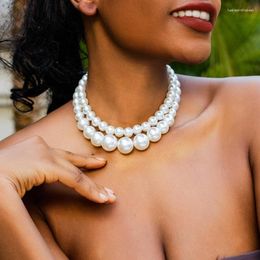 Pendant Necklaces 2Pcs/Set Exaggerated Big Imitation Pearl Clavicle Chain Necklace For Women Wed Bridal Goth Beads Choker Grunge Jewelry