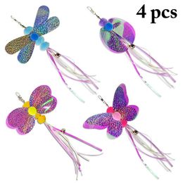 4PCS Cat Teaser Wand Refill Funny Butterfly Kitten Teaser Stick Replacement Refill Attachment Plush Tassel Cat Toys Pet Supplies