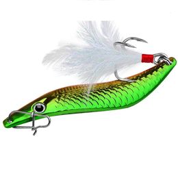 Baits Lures Metal VIB Leech Spinners Spoon 7g 10g 15g 20g Artificial Bait With Feather Hook Night Fishing Tackle for Bass Pike Perch 230620
