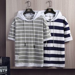 Men's T-Shirts Mens Casual Striped T-shirts Summer Male Oversized Short Sleeve Tops Tees Harajuku Men Hooded T Shirt Hip Hop Streetwear 230620