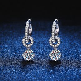 Hoop & Huggie s925 sterling silver earrings a double earrings female Korean version full diamond 50 points Moissanite earrings female