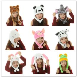 Stylish Cartoon Animal Party Hat Long Fluffy Plush Cap Mask Scarf Hood 3D Earmuff Headgear Dance Party Beanie Hats Caps props Fur Costume cosplay