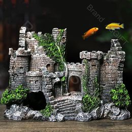 Decorations Aquarium Ancient Castle Decoration Resin Artificial Building Rocks Cave for Aquarium Fish Tank Landscaping Ornament Decor 230620