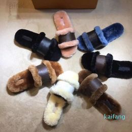 Sandals Lock IT Flat Mule Mink Fur Slipper Cognac Brown Patent Canvas Slides Sandal Winter