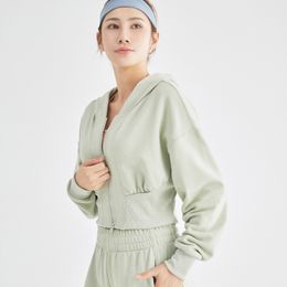 Lu Hooded Zipper Casual Jacket Womens Spring and Autumn Short Run Sports Yoga z długim rękawem WT095