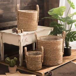 Planters Pots Rattan Storage Basket Flower Baskets Laundry Storage Decorative Basket Rattan Flower Pot Garden Planters Household Organizer R230621