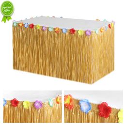 New Hawaiian Party Straw Color Grass Table Skirt for Summer Luau Tropical Beach Party Decoration Hawaii Birthday Wedding Supplies