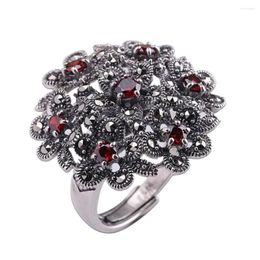 Cluster Rings 2023 Fashion Real Solid S925 Sterling Silver Ring For Woman Exaggerated Garnet Women