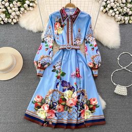 Basic Casual Dresses Autumn Fashion Runway Shirt Dress Women Long Sleeve Single Breasted Vintage Floral Printing Bohemain Midi Vestidos A8683 230620