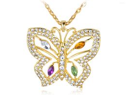 Pendant Necklaces Golden Tone Colour Glam Crystal Rhinestone Colourful Butterfly Necklace For Women Gifts