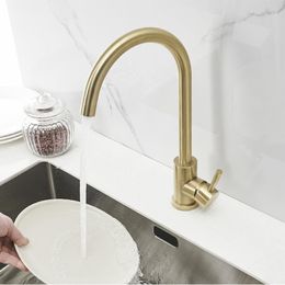 Kitchen Faucets Sink Faucet Brush Gold Food Grade 304 Stainless Steel Mixer Tap Rotation Taps Singl Lever