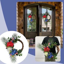 Decorative Flowers Patriotic American Wreaths Fourth Of July Handmade Memorial Day Holiday Decor Front Door Walls L5