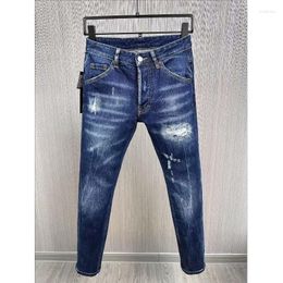 Men's Jeans Men's Casual Trendy Letter Printing Moto&Biker Hole Spray Paint Fashion High Street Denim Fabric Pants 9885#