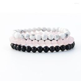 Charm Bracelets Calming The Mind Stacking Bracelet Rose Q-uartz White Howlite And Black Onyx Wrist Set Of 3 Healing Crystals Jewellery