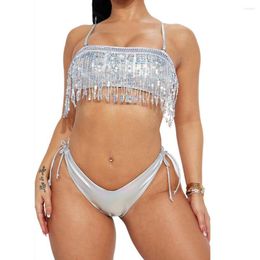 Women's Tracksuits 2023 Fried Street Fashionable High-Grade Sexy Bikini Line Two-Piece Fashion Tassel Swimsuit Outfit Women