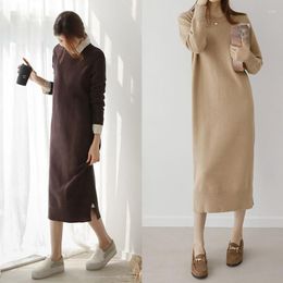 Casual Dresses European And American Japanese Korean Sweater Knitted Skirt Gentle Harbour Wind Straight Tube Wool Trade Lady Split Simple