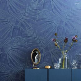 Wallpapers Southeast Asian Style Blue Leaf Wallpaper Tropical Plant Palm Tree Wall Paper For Living Room Background Bedroom Walls