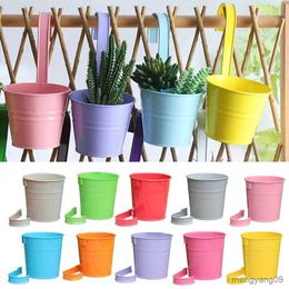 Planters Pots Wall Hanging Planter Flower Pot Detachable Metal Iron Bucket Shape with Hook Home Decor R230621