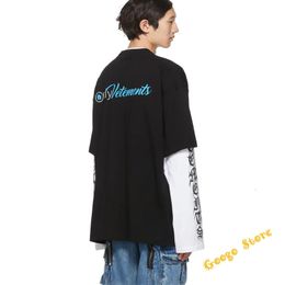 Men's T-Shirts 23 Summer Spring Loose Vetements T Shirt Men Women 1 1 Blue Cursive Letter Vetements Tee Black White VTM Short Sleeve 230620