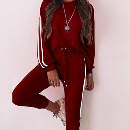 Women's Two Piece Pants Women Casual Tracksuits Loungewear Set Street Tops And Suit 2pcs Outfits Fashion Striped Sweatpants Pullover