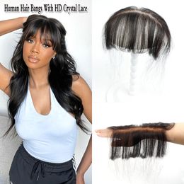 Bangs Human Hair Bangs With HD Crystal Lace Blunt Cut Hair Bangs Natural No Clip Hair Extensions High Temperature Remy Hairpiece Bangs 230620