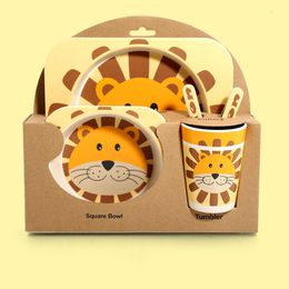 Cups Dishes Utensils Baby Natural Bamboo Fiber Tableware Bowl Feeding Plate Children Cute Cartoon Set 230621