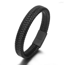 Link Bracelets Fashion Leather Magnetic Clasp Rope Bangle For Men Stainless Steel Black Color Men's Hands Gifts Trendy Jewelry 2023