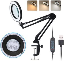 Magnifying Glasses Magnifying Glass with Light Stand 3 Color Modes Stepless Dimming- Adjustable Swing Arm LED Magnifier Desk Lamp for Close Work 230620
