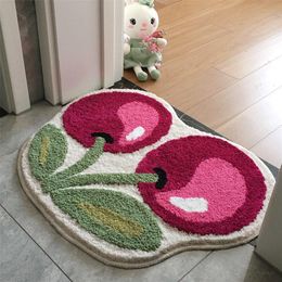 Carpets Cute Cherry Tufting Carpet Door Mat Soft Thick Fluffy Tuftted Bathroom Absorbent Rug Toilet Kitchen Entrance Floor Foot Pad 230621