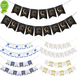 New 2023 Eid Mubarak Paper Banner Garland Wall Hanging Ornaments Ramadan Kareem Decoration for Home Islamic Muslim Party Supplies