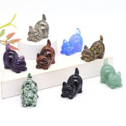 Decorative Objects Figurines 1.2" Cute Lazy Cat Statue Natural Stone Crystal Carved Healing Animal Figurine Reiki Gemstone Crafts Home Decoration Lovely Gift 230620