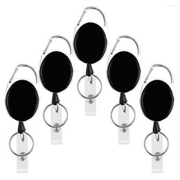 Jewellery Pouches 5 Pack Heavy Duty Retractable Badge Reel Id Card Holder With Clip And Keyring Carabiner Keychain Belt Black