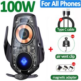 100W Car Wireless Charger Magnetic Car Phone Holder Mount For iPhone Samsung Xiaomi Infrared Induction Car Fast Charging Station