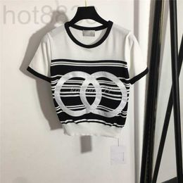 Women's T-shirt Designer Women Summer Striped Knit Tee Tops with Letter Print Milan Runway Cotton Crew Neck Crop Top Clothing High End Pullovers Sweater NBHK