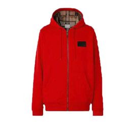 Hoody designer hoodie tide brand burb hooded full zip Up classicplaid stitching loose pullover Men Women Hoodies Fashion Cotton Jacket