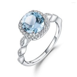 Cluster Rings GEM'S BALLET 2.57Ct Natural Sky Blue Topaz Gemstone Ring 585 14K 10K 18K Gold 925 Silver Ocean Waves For Women Fine