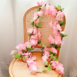 Decorative Flowers Artificial Cherry Blossom Fake Silk Flower Canes Garland Wedding Party Wall Hanging Ceiling Covering Vine Rattan