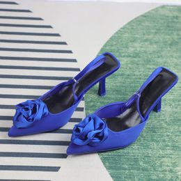 Dress Shoes Elegant Woman High Heeled Pumps Sweet Rose Closed Toe Footwear 2023 Slingback Pointed Fashion Ladies Sandals