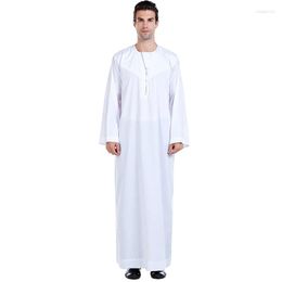 Ethnic Clothing Muslim Saudi Arabia Middle East Men's Round Neck Monochrome Robe Greek Dress Islamic Ramadan Religious