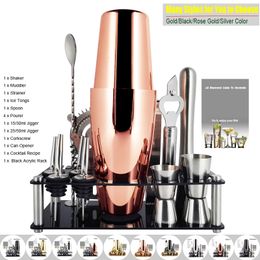 Bar Tools 114 Pcsset 600ml 750ml Stainless Steel Cocktail Shaker Mixer Drink Bartender Browser Kit Bars Set With Wine Rack Stand 230621