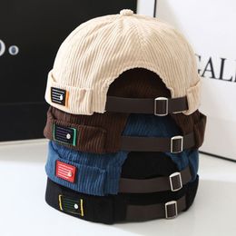 BeanieSkull Caps Fashion Vintage Beanie Hats Spring Autumn Landlord Hat Streetwear Hip Hop Brimless Corduroy Docker Cap Wholesale 230620