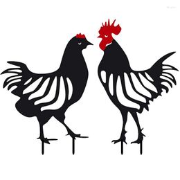 Garden Decorations 2pcs Acrylic Rooster Chickens Backyard Stake Decoration Decorative Statue Stakes Outdoor Lawn Decor