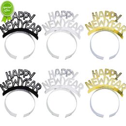 New 3/6Pcs Happy New Year Headband Gold Silver Black Tiara Christmas New Year Eve Party Decoration Photo Props Hair Hoop Ornaments