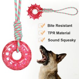 Pet Dog Toys Cotton Rope Dog Training Molar Bite-Resistant Toy Sound Squeak Teeth Cleaning Toy TPR Rubber Pet Accessories